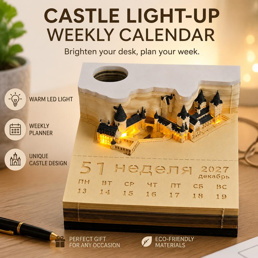 Castle light-up weekly calendar on a desk