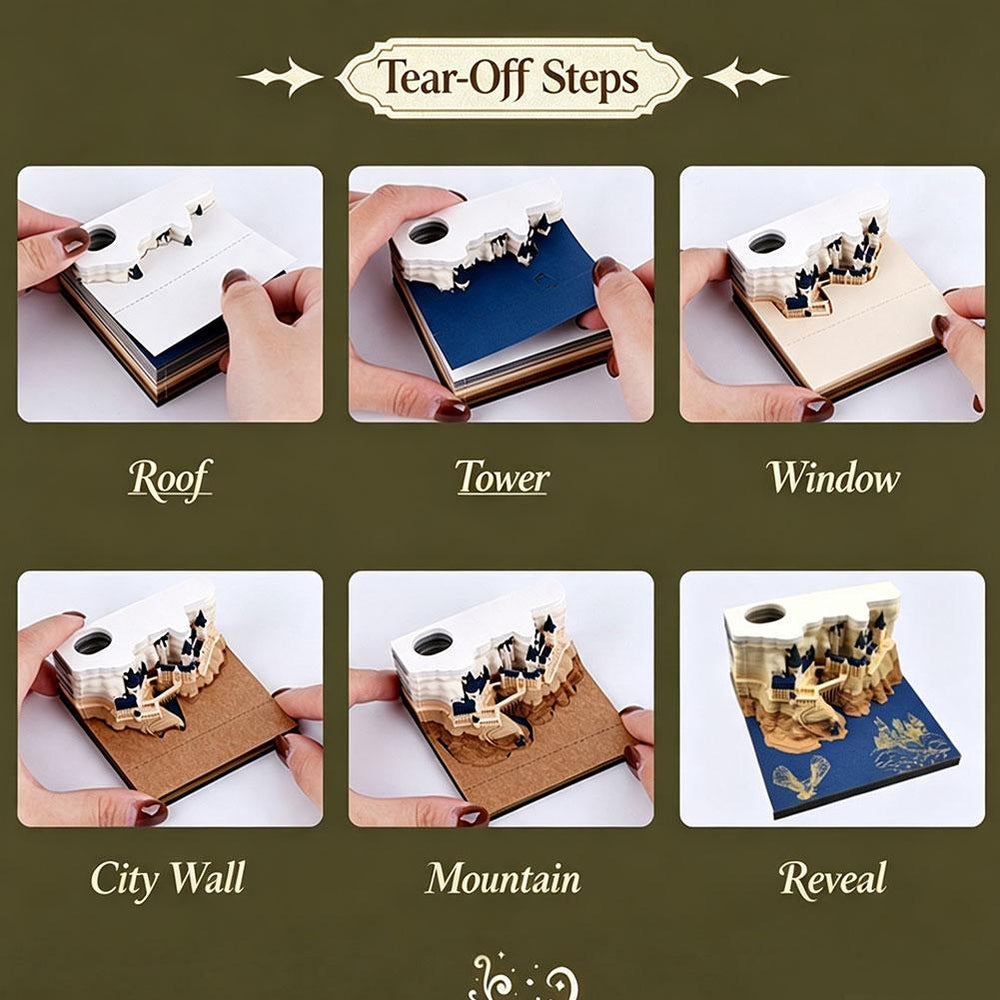 Tear-off steps: roof, tower, window, city wall, mountain, reveal